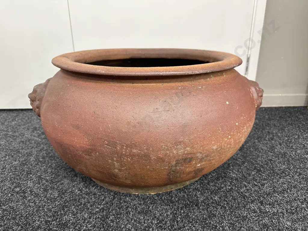 Large Round Terracotta Pot With Classical Figural Handles, 33 x 70cm Image 1++