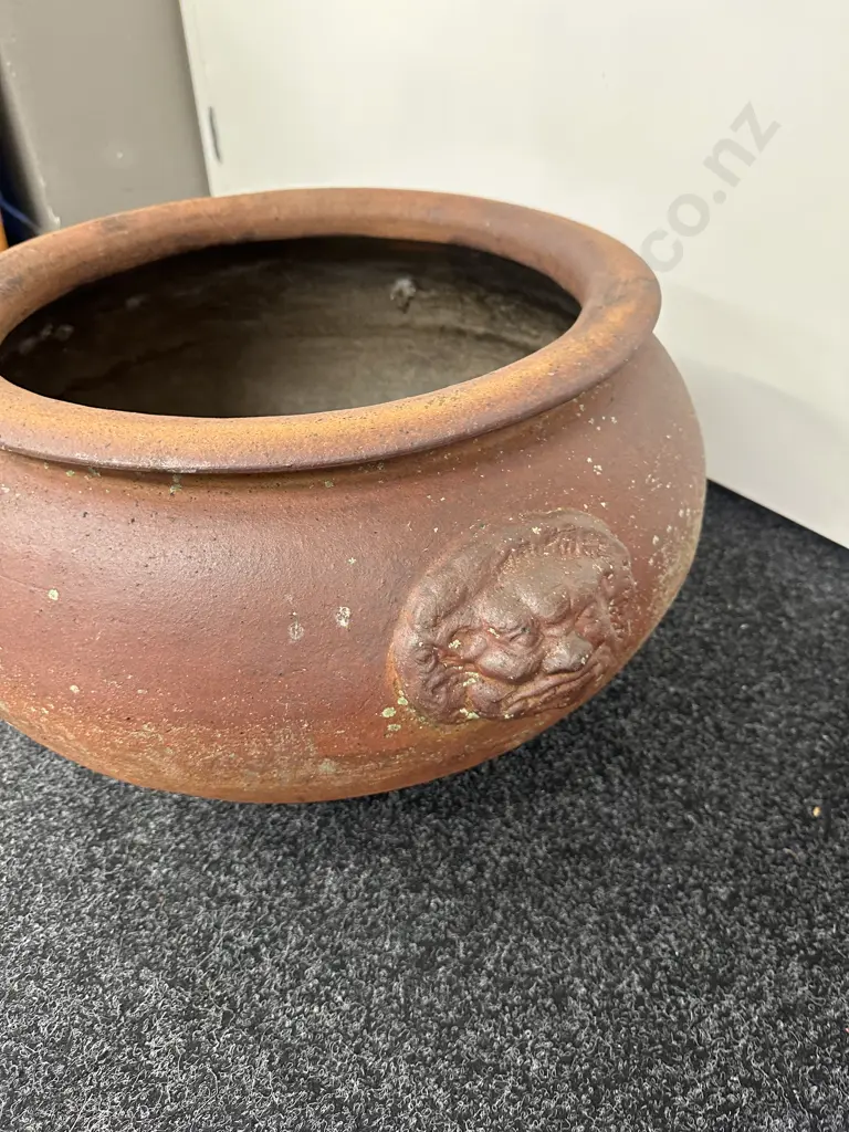Large Round Terracotta Pot With Classical Figural Handles, 33 x 70cm Image 1++
