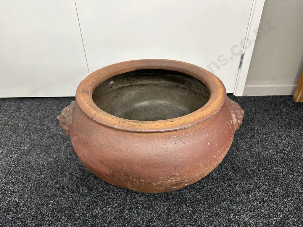 Large Round Terracotta Pot With Classical Figural Handles, 33 x 70cm Image 1++