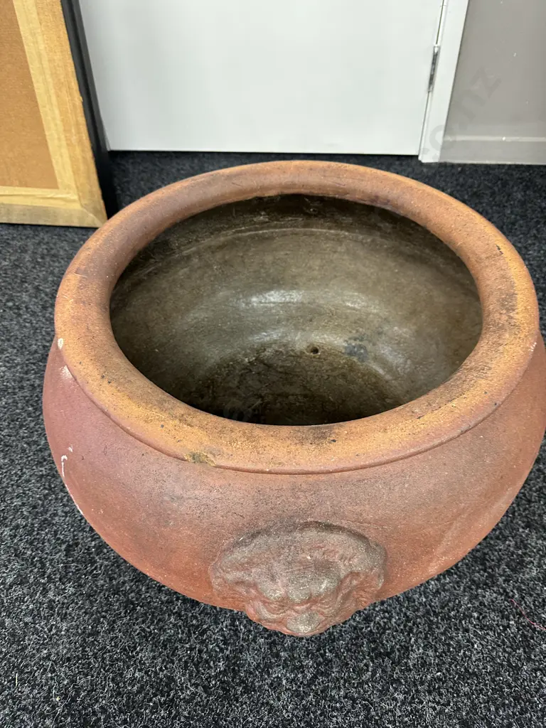 Large Round Terracotta Pot With Classical Figural Handles, 33 x 70cm Image 1++