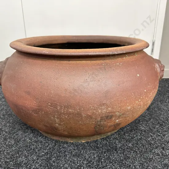 Large Round Terracotta Pot With Classical Figural Handles, 33 x 70cm
