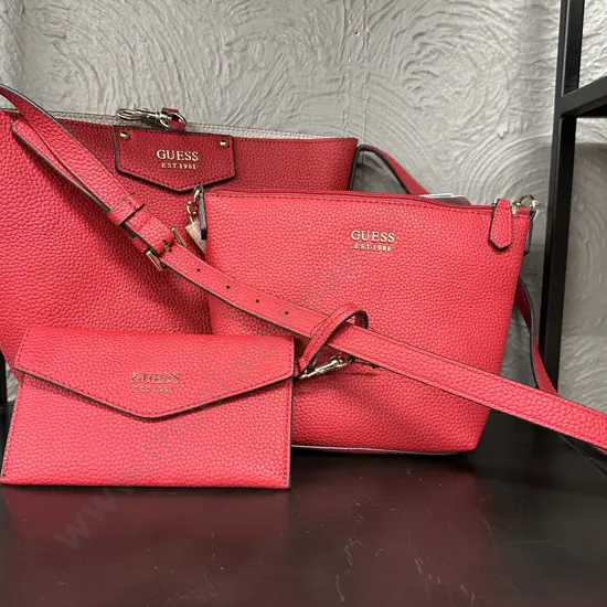 Guess Eco Brenton Reversible Tote With Shoulder Bag & Pouch - EVG839001, Roman Red