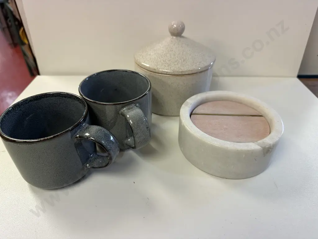 Marble Coasters, Stoneware Mugs, French Country Canister Image 1++