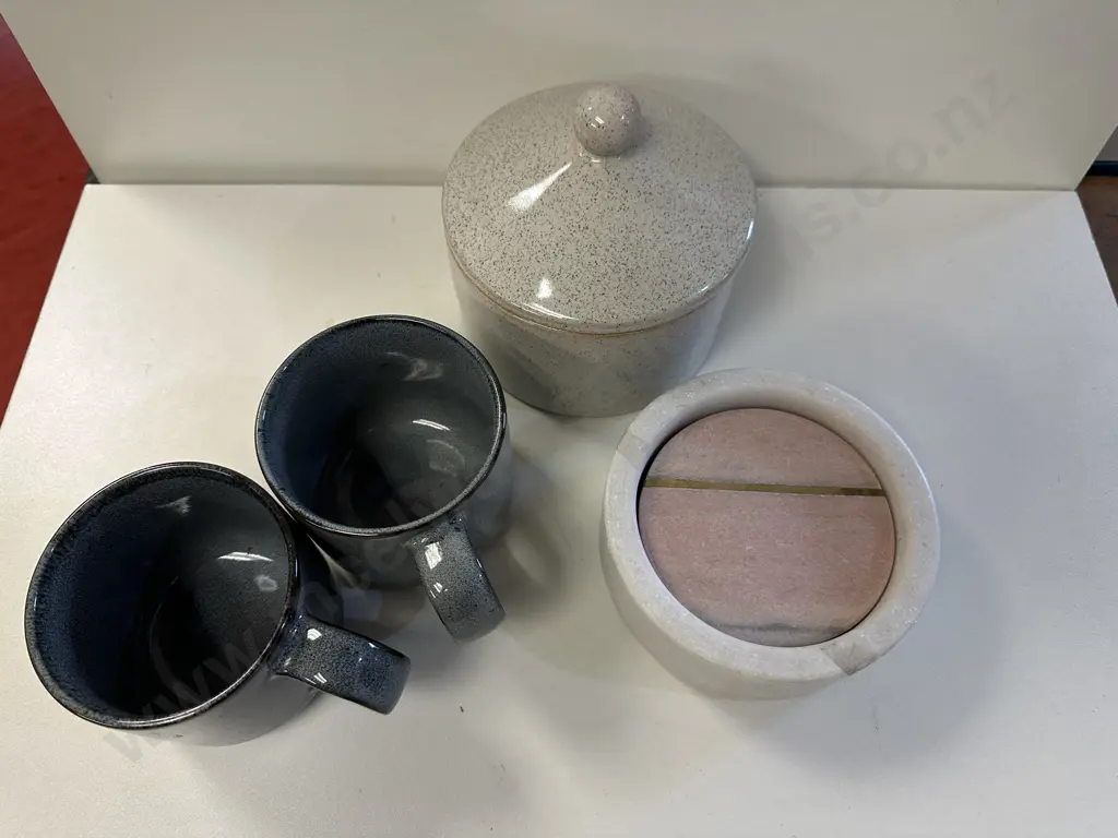 Marble Coasters, Stoneware Mugs, French Country Canister Image 1++
