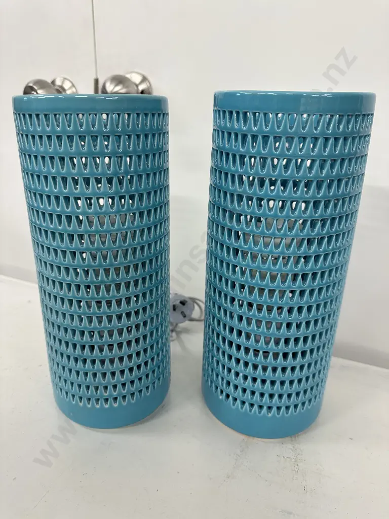 Pair of Jennifer Dumet Table Lamps In Teal, H30cm Image 1++