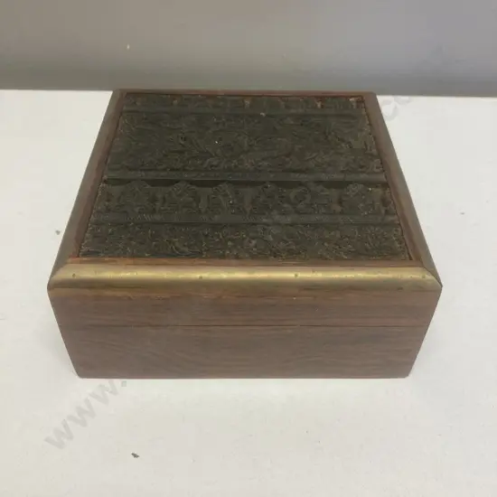 Wood & Brass Lined Box With Hinged Lid, H7 W15 D15cm