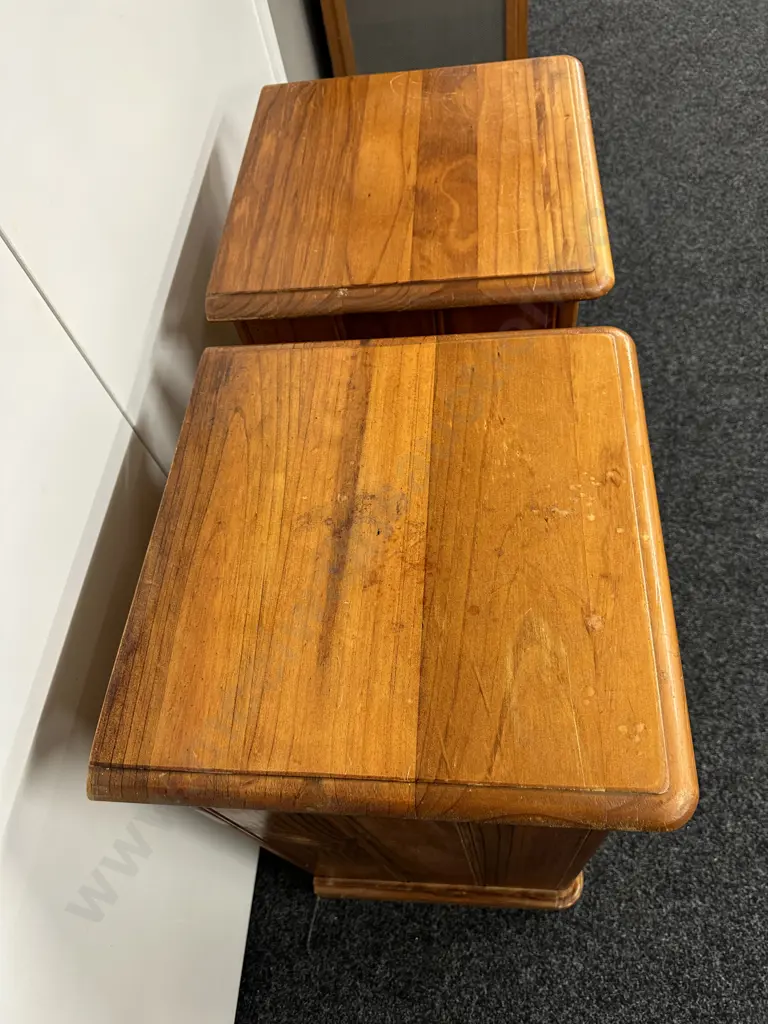Pair of Baltic Pine Bedsides, Knob Handles, Single Door & Drawer, T&G Sides & Back, H69 W40 D38cm Image 1++