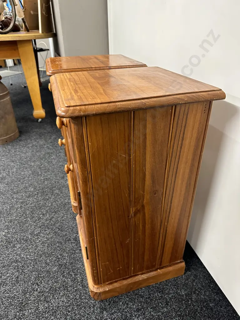 Pair of Baltic Pine Bedsides, Knob Handles, Single Door & Drawer, T&G Sides & Back, H69 W40 D38cm Image 1++