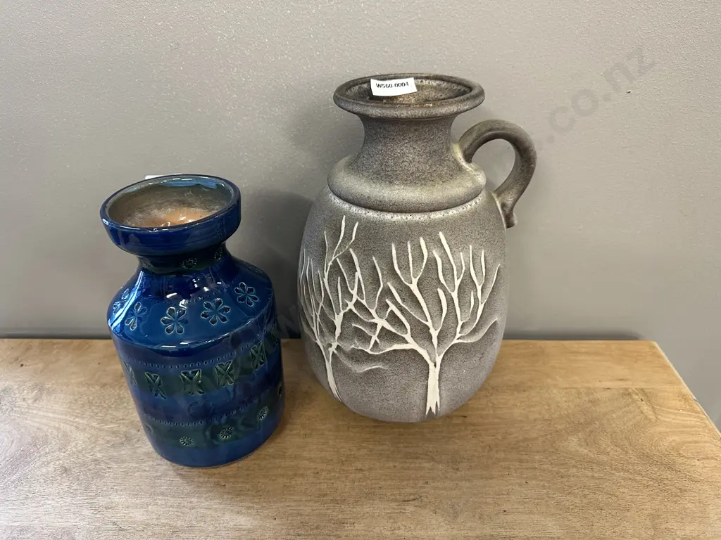 Vintage Aldo Londi for Bitossi Vase in Rimini Blue Glaze, H20cm, Scheurich Jug Vase 406-25 West German Pottery, H25cm Image 1++