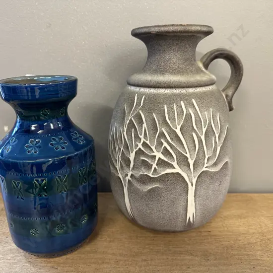 Vintage Aldo Londi for Bitossi Vase in Rimini Blue Glaze, H20cm, Scheurich Jug Vase 406-25 West German Pottery, H25cm