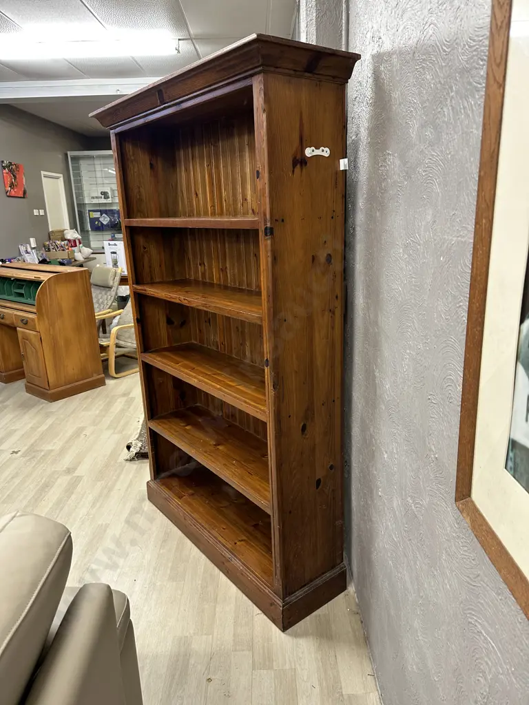 Antique Solid Wood Bookcase, Tongue & Groove Back, H188 W122 D37cm Image 1++