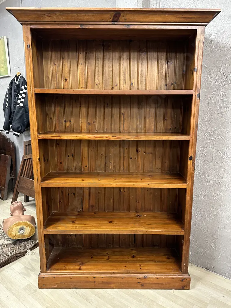 Antique Solid Wood Bookcase, Tongue & Groove Back, H188 W122 D37cm Image 1++