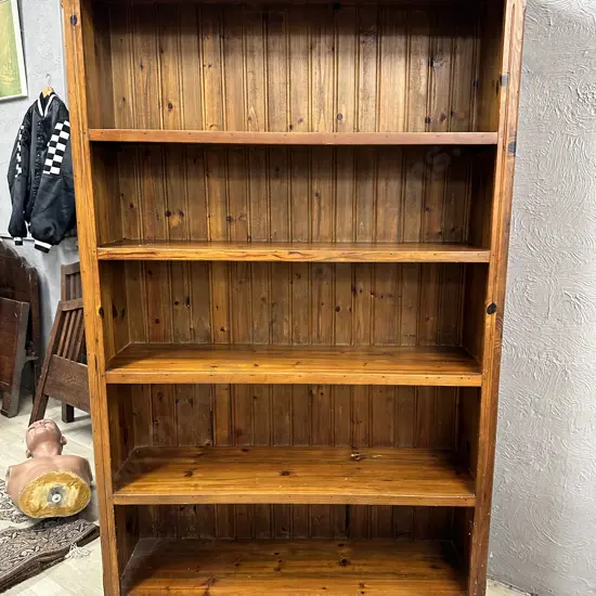 Antique Solid Wood Bookcase, Tongue & Groove Back, H188 W122 D37cm