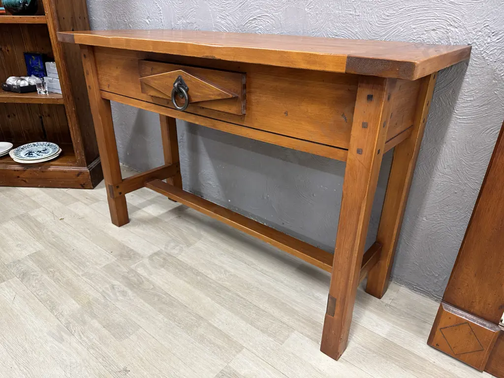 Solid Rimu Hall Table, Single Drawer With Ring Handle, crafted by Willetts Furniture of Oamaru, H78 W120 D45cm Image 1++