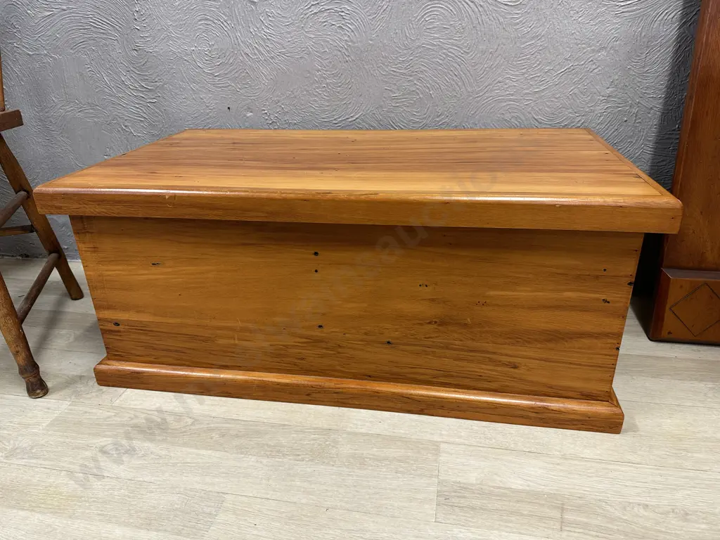 Solid Kauri Antique Wooden Trunk With Steel Drop Handles, H38 W90 D48cm Image 1++