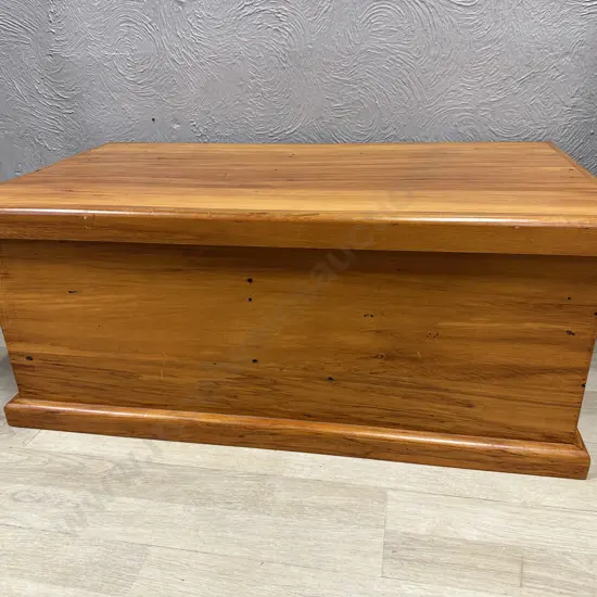 Solid Kauri Antique Wooden Trunk With Steel Drop Handles, H38 W90 D48cm