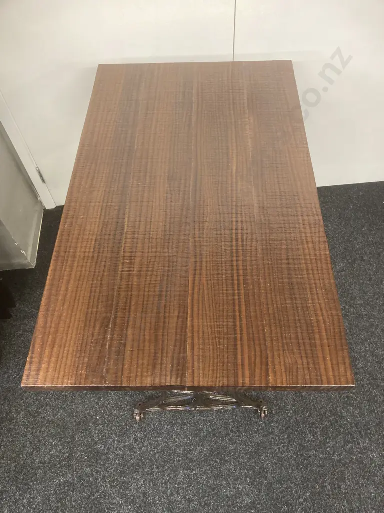 Solid Wood Occasional Table With Ornate Cast Wertheim Frankfurt Sewing Machine Base, H77 W100 D59.5cm Image 1++
