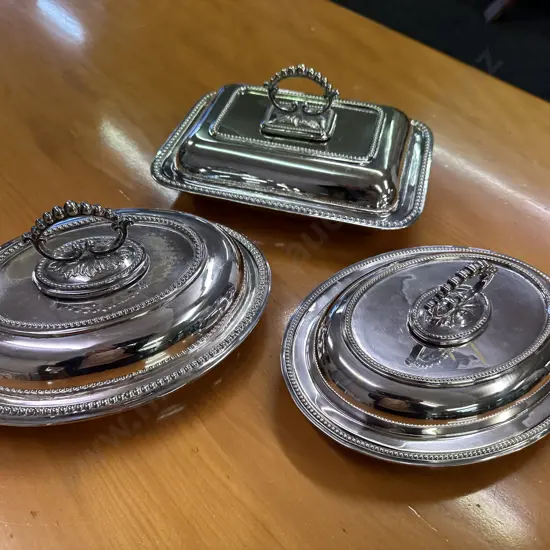 Silverware Lidded Serving Dishes x 3
