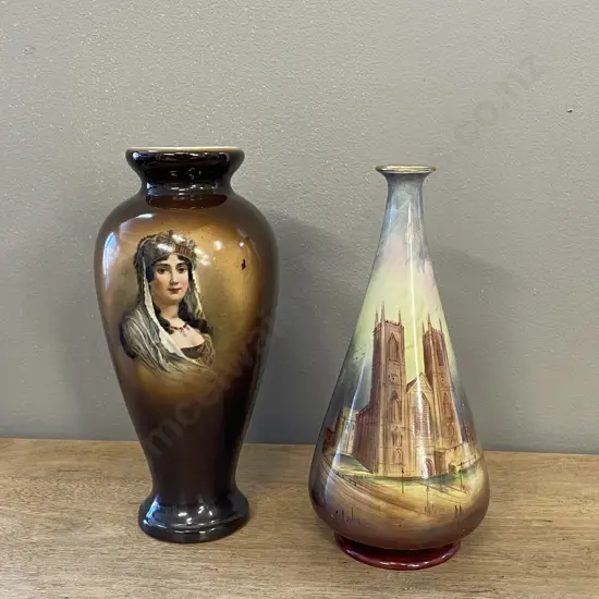 Two Decorative Mantel Vases H21cm. Marked as shown in photo