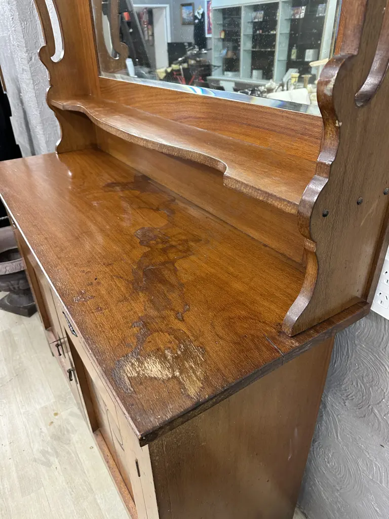 1920s Arts & Crafts Australian Maple Sideboard, Bevelled Mirror Upper Section, Original Handles & Key, H200 W138 D47cm Image 1++
