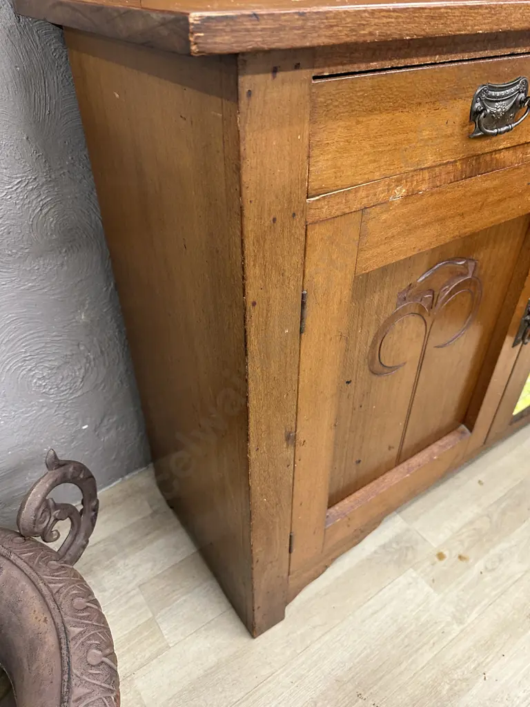 1920s Arts & Crafts Australian Maple Sideboard, Bevelled Mirror Upper Section, Original Handles & Key, H200 W138 D47cm Image 1++