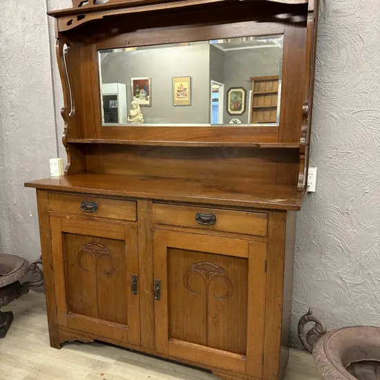 1920s Arts & Crafts Australian Maple Sideboard, Bevelled Mirror Upper Section, Original Handles & Key, H200 W138 D47cm