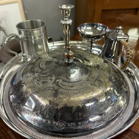 Silverware On Large Round Tray