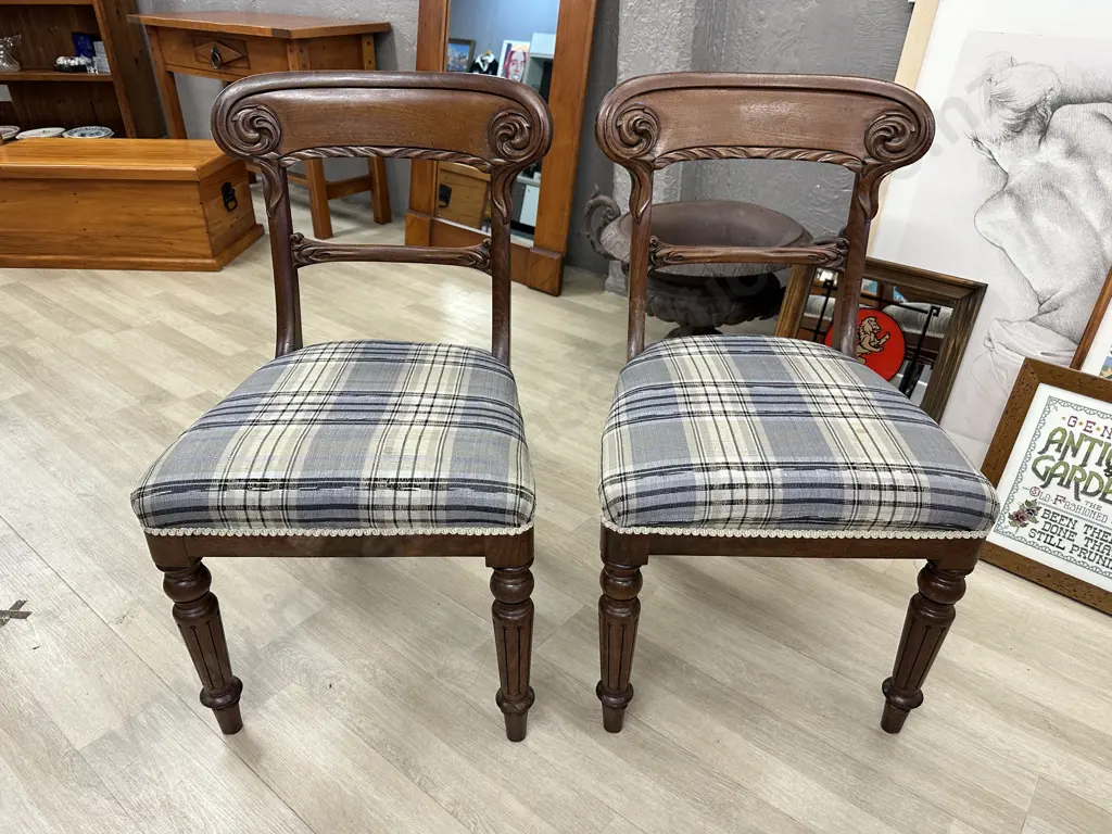 Pair of Antique Classic Carved Regency Dining Chairs, Swirls On Backrest, H86 W45 D50cm Image 1++