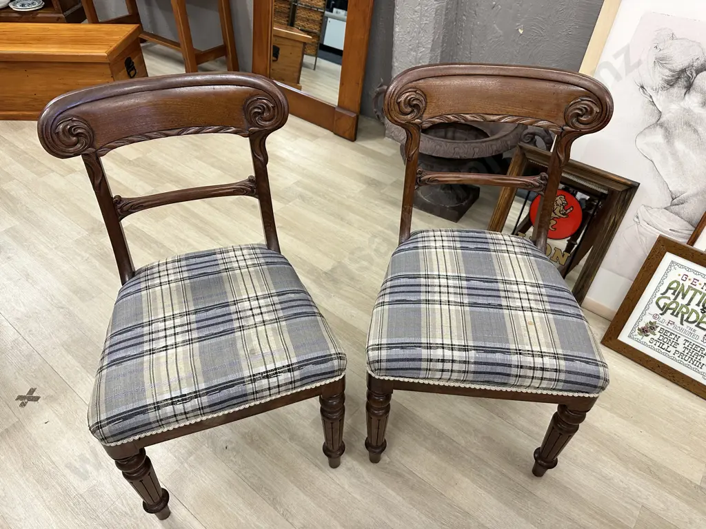 Pair of Antique Classic Carved Regency Dining Chairs, Swirls On Backrest, H86 W45 D50cm Image 1++
