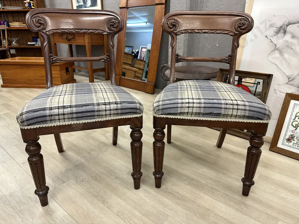 Pair of Antique Classic Carved Regency Dining Chairs, Swirls On Backrest, H86 W45 D50cm Image 1++