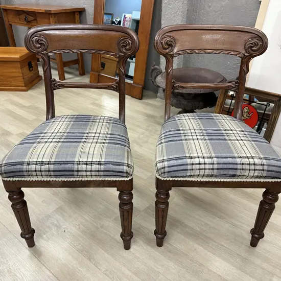 Pair of Antique Classic Carved Regency Dining Chairs, Swirls On Backrest, H86 W45 D50cm
