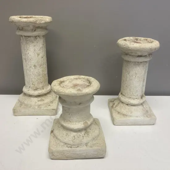 Set of 3 Graduated Cream Concrete Candlesticks, 17 to 30cm