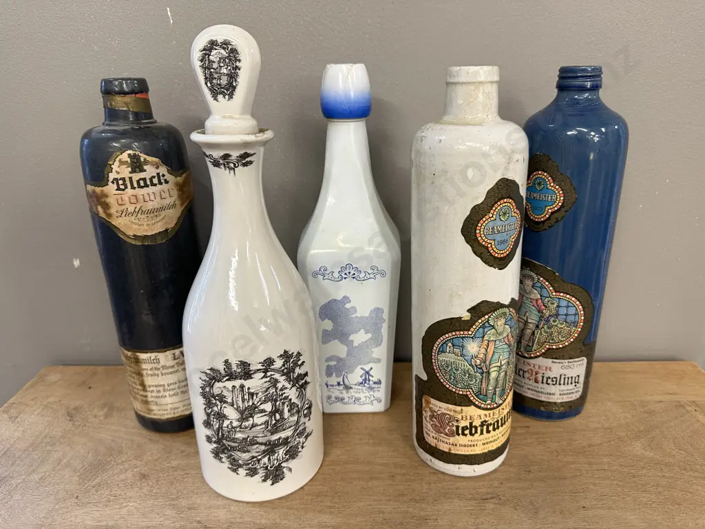 Lot of 5 Blue & White Decanters Image 1++