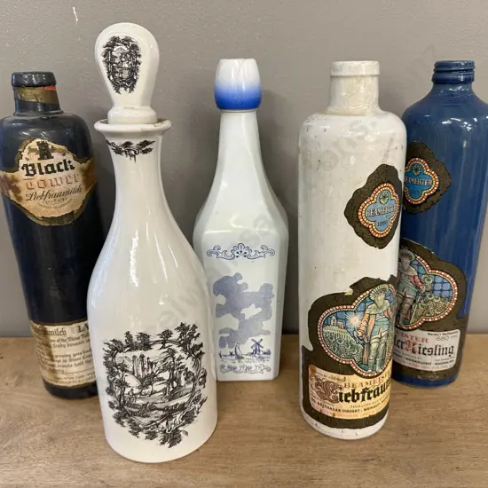 Lot of 5 Blue & White Decanters