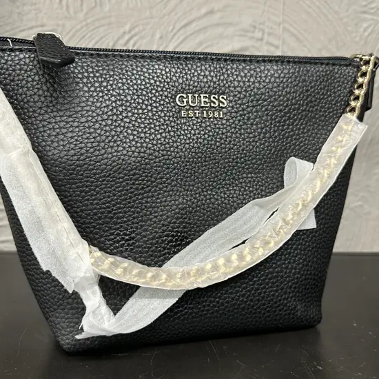 Guess Top Zip Handbag With A Chain Strap - Black