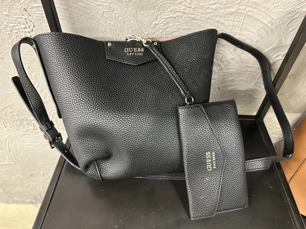 Guess Eco Brenton Reversible Bucket Bag & Detachable Pouch - Black / Lavender Pink Image 1++