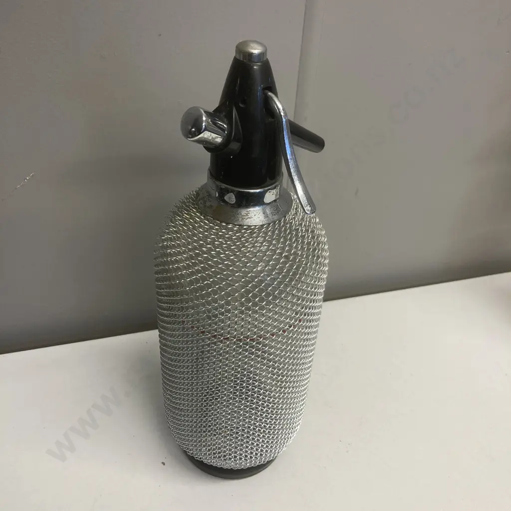 Vintage Mid Century ACC Soda Syphon, Black Detail With Mesh Cover Image 1++