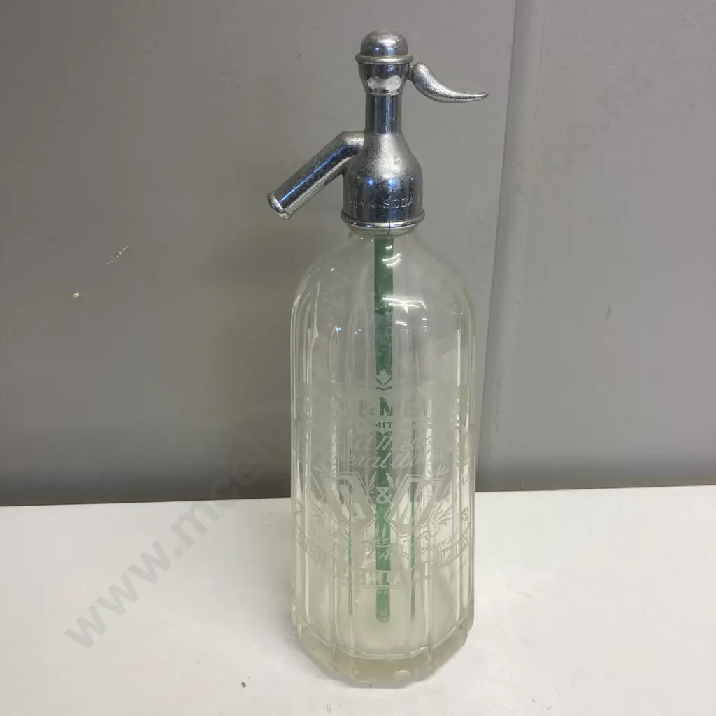 Antique Soda Syphon (British Syphon Co, London) Alva Soda Water With a Glass Grey & Menzies Glass Base Image 1++
