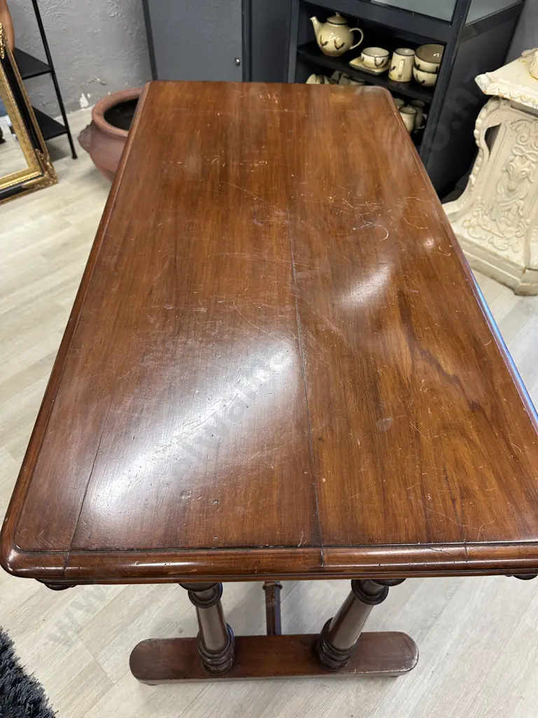 Early Victorian Stretcher Base Table With Turned Ends, Mahogany c1845, H80 W120 D63cm Image 1++
