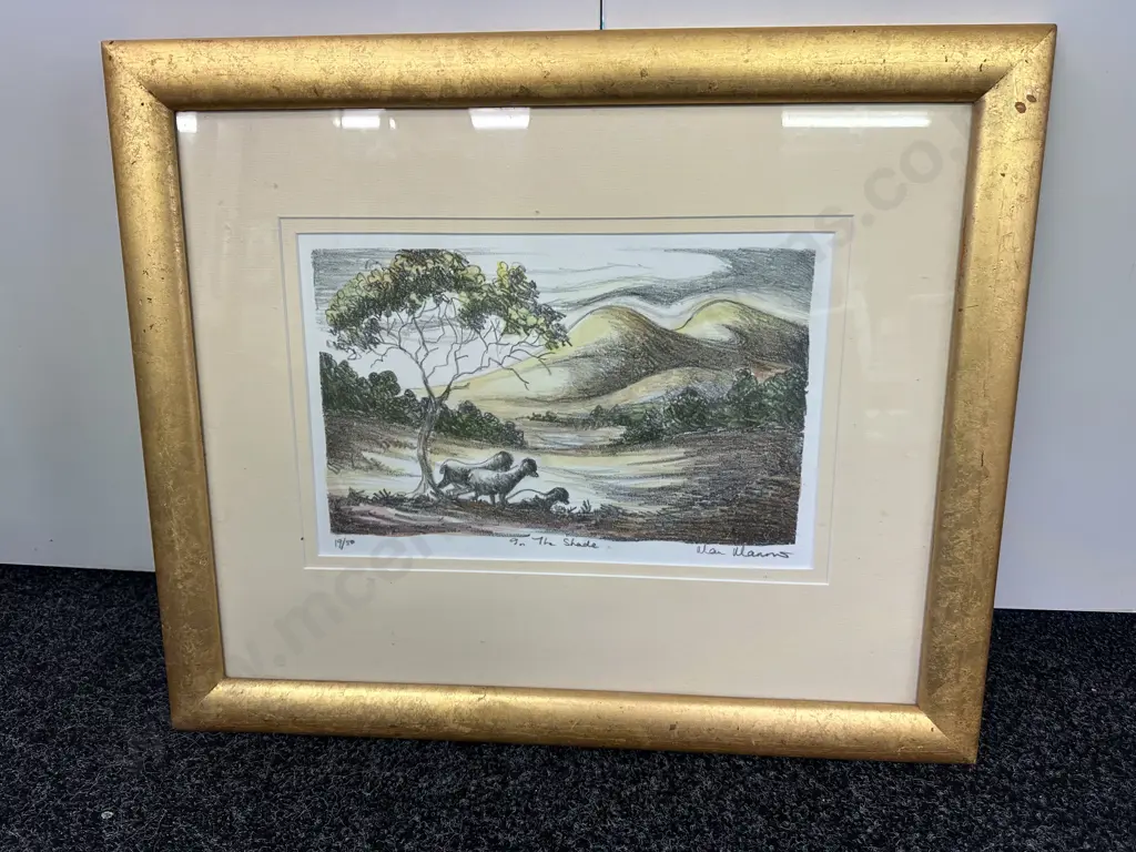 Limited Edition 19/50 Glazed Print Gilt Frame Signed By Artist Titled 'In The Shade' H48cm, W58cm.  Image 1++