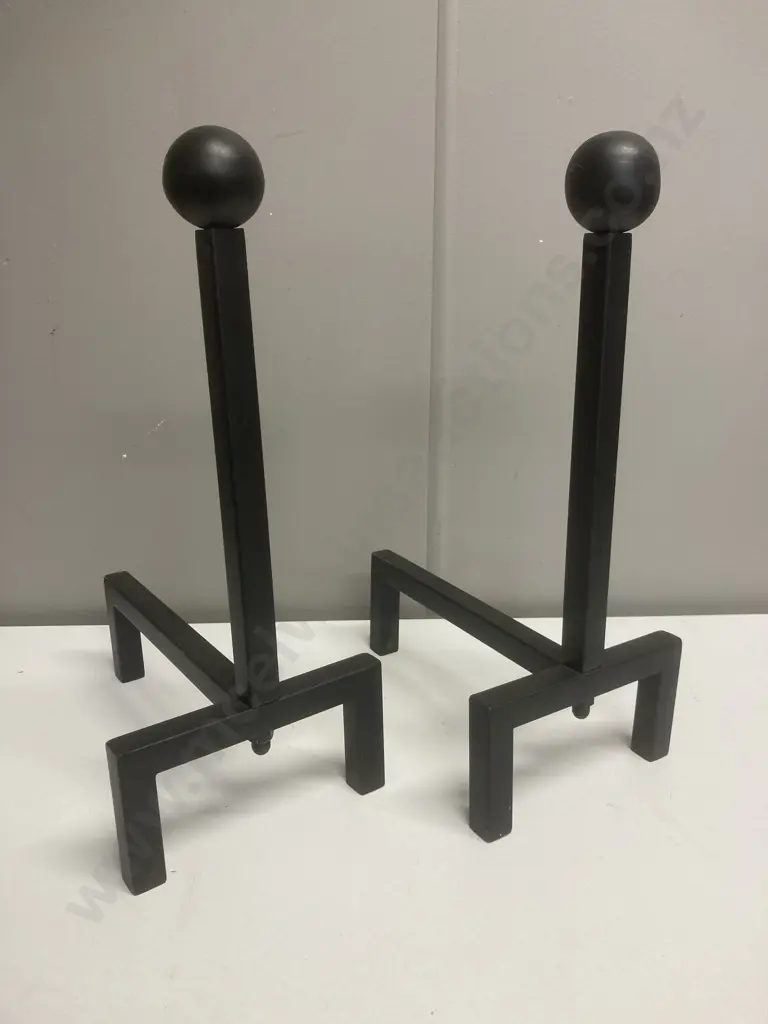 Pair of Black Steel Contemporary Fire Dogs Image 1++