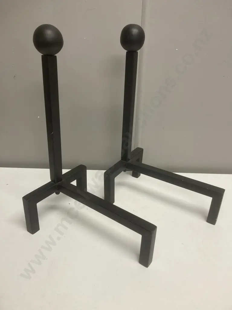 Pair of Black Steel Contemporary Fire Dogs Image 1++