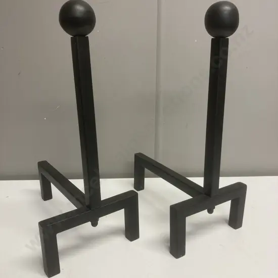Pair of Black Steel Contemporary Fire Dogs