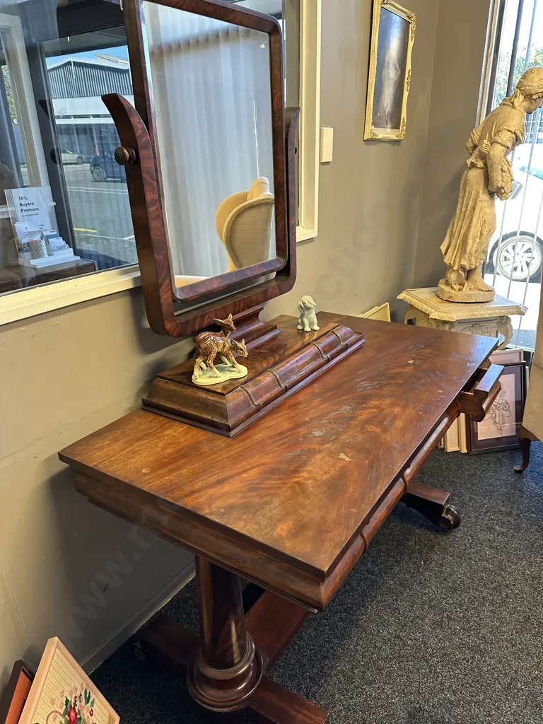 Stunning Antique Burr Dressing Table Six Hidden Drawers On Original Castors H168cm (Including Mirror), W122cm, D68cm. Image 1++