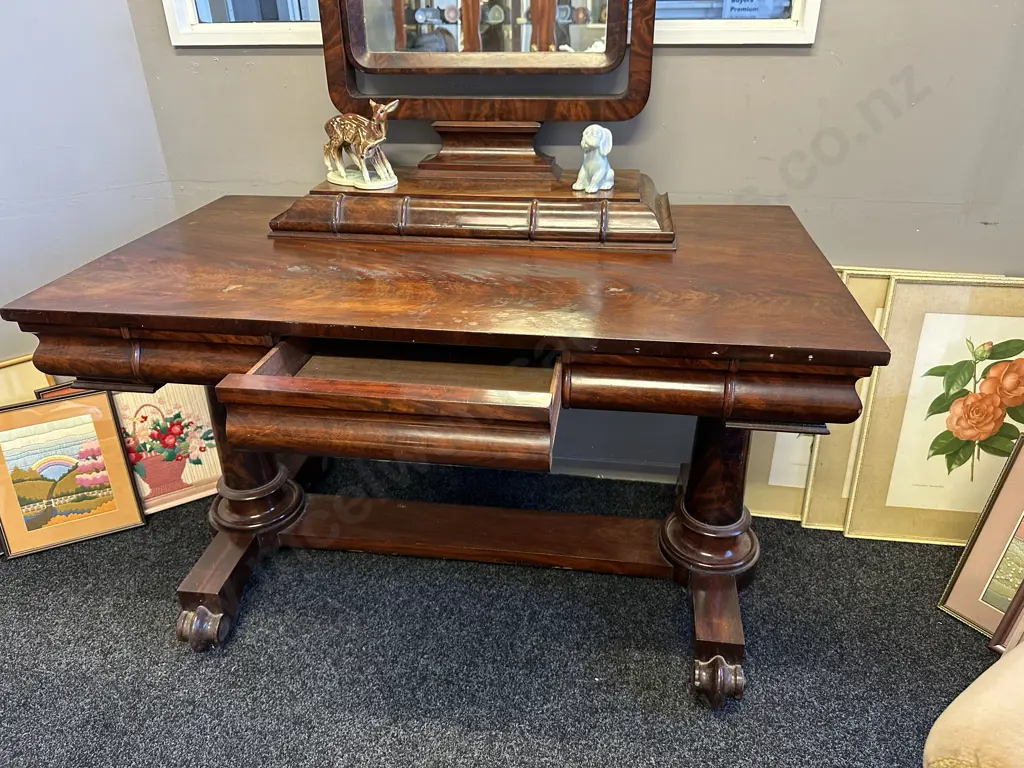 Stunning Antique Burr Dressing Table Six Hidden Drawers On Original Castors H168cm (Including Mirror), W122cm, D68cm. Image 1++