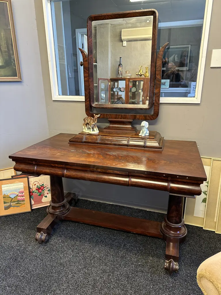 Stunning Antique Burr Dressing Table Six Hidden Drawers On Original Castors H168cm (Including Mirror), W122cm, D68cm. Image 1++