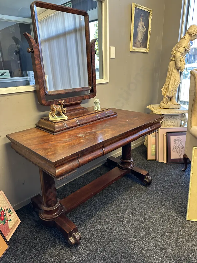 Stunning Antique Burr Dressing Table Six Hidden Drawers On Original Castors H168cm (Including Mirror), W122cm, D68cm. Image 1++