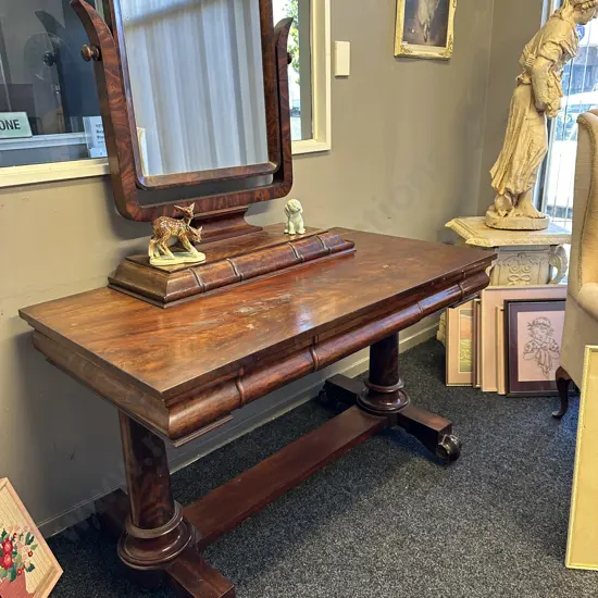 Stunning Antique Burr Dressing Table Six Hidden Drawers On Original Castors H168cm (Including Mirror), W122cm, D68cm.
