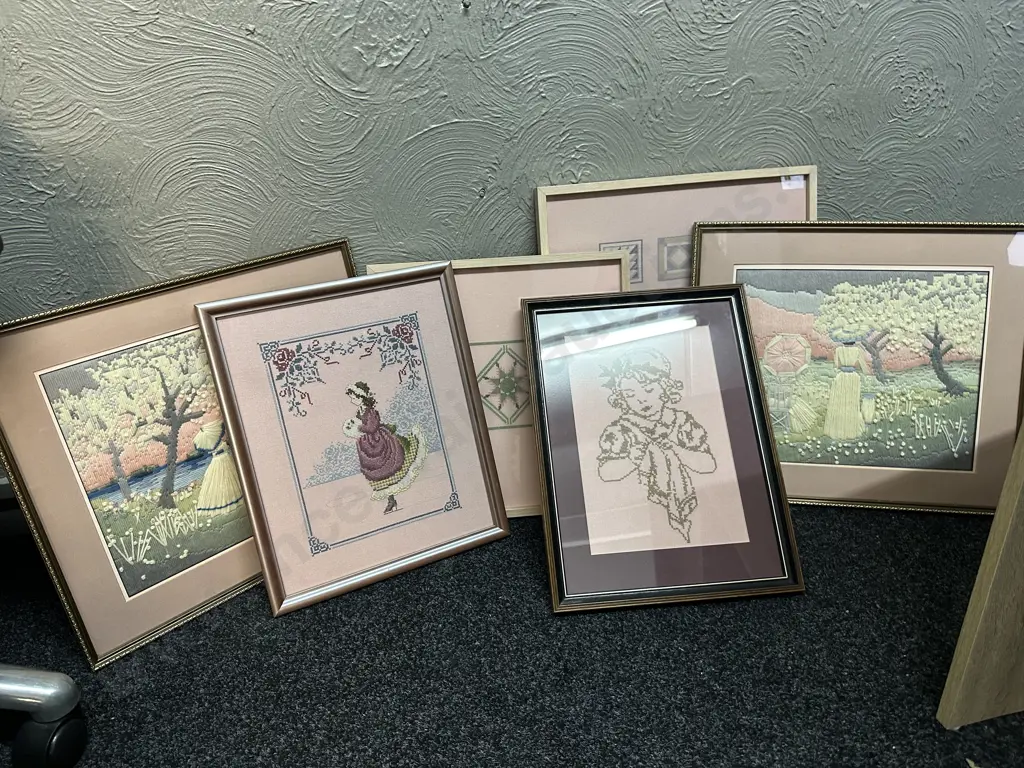 Selection Of Vintage Framed Tapestry Artwork x6 Image 1++