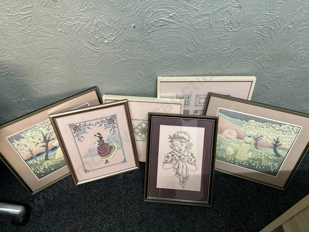 Selection Of Vintage Framed Tapestry Artwork x6 Image 1++